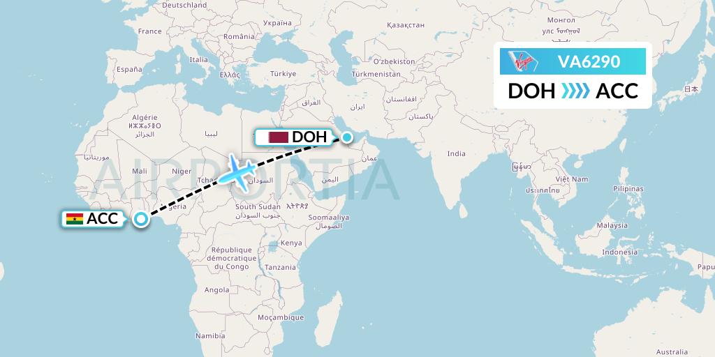 VA6290 Virgin Australia Flight Map: Doha to Accra