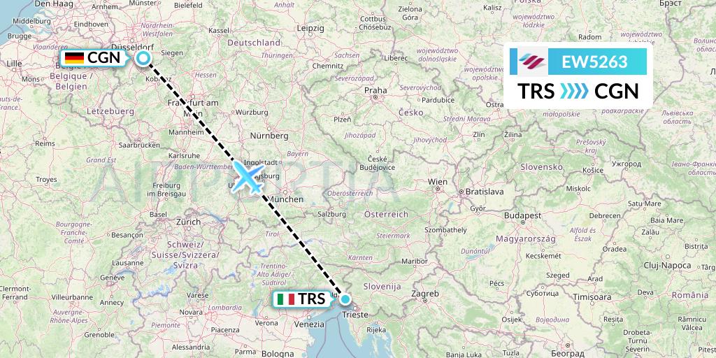 EW5263 Eurowings Flight Map: Trieste to Cologne