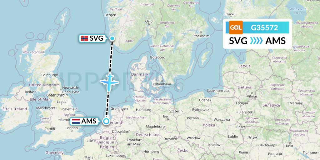 G35572 GOL Transportes Aeros Flight Map: Stavanger to Amsterdam