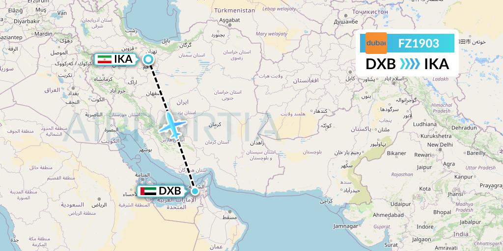 FZ1903 FlyDubai Flight Map: Dubai to Tehran