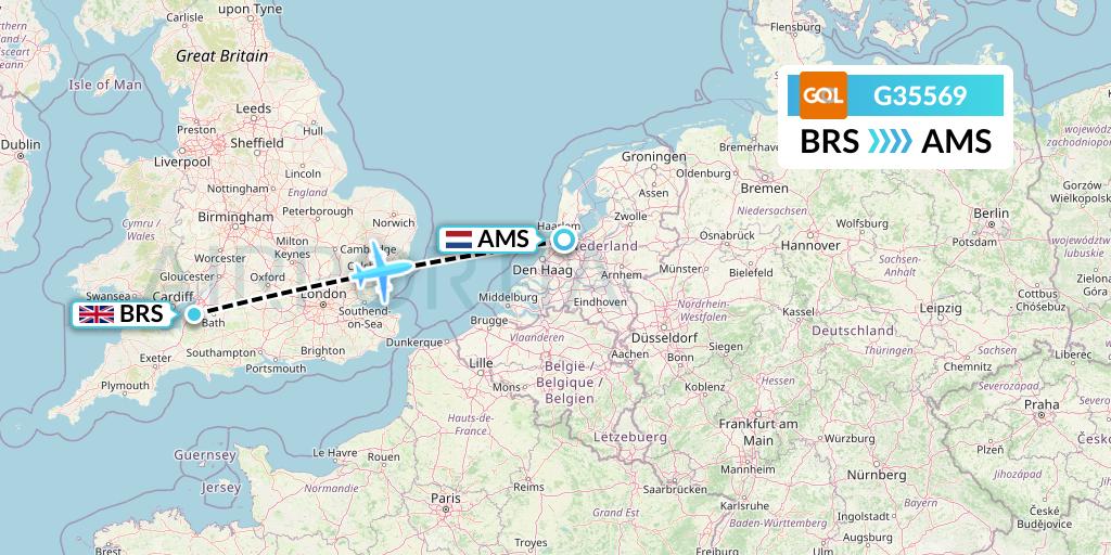 G35569 GOL Transportes Aeros Flight Map: Bristol to Amsterdam