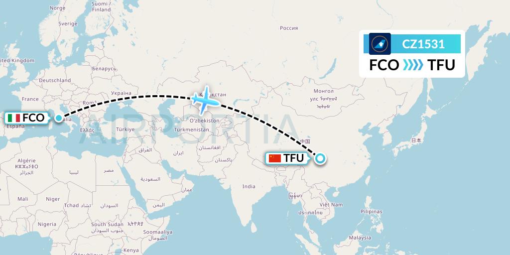 CZ1531 China Southern Airlines Flight Map: Rome to Chengdu