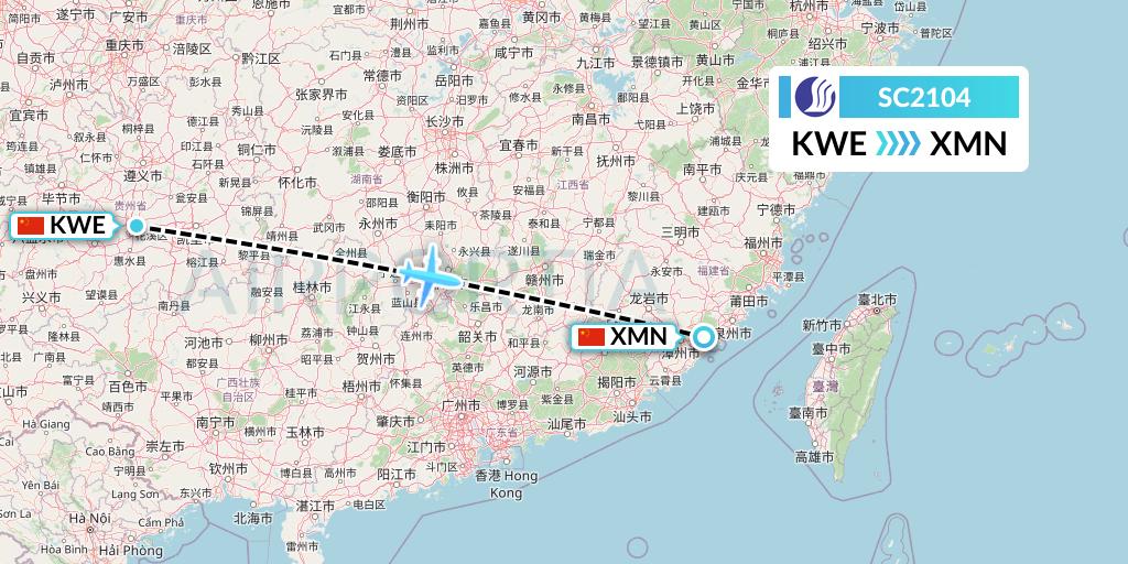 SC2104 Shandong Airlines Flight Map: Guiyang to Xiamen