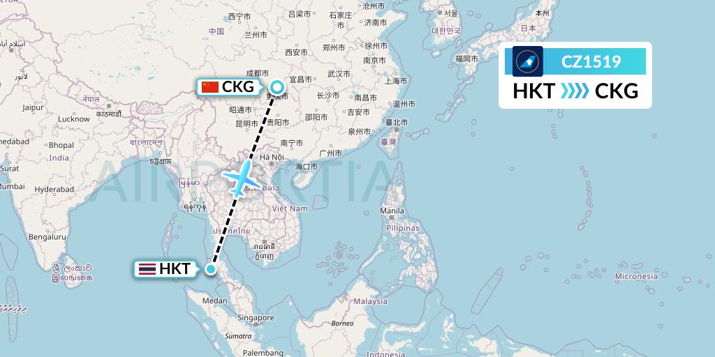 CZ1519 China Southern Airlines Flight Map: Phuket to Chongqing