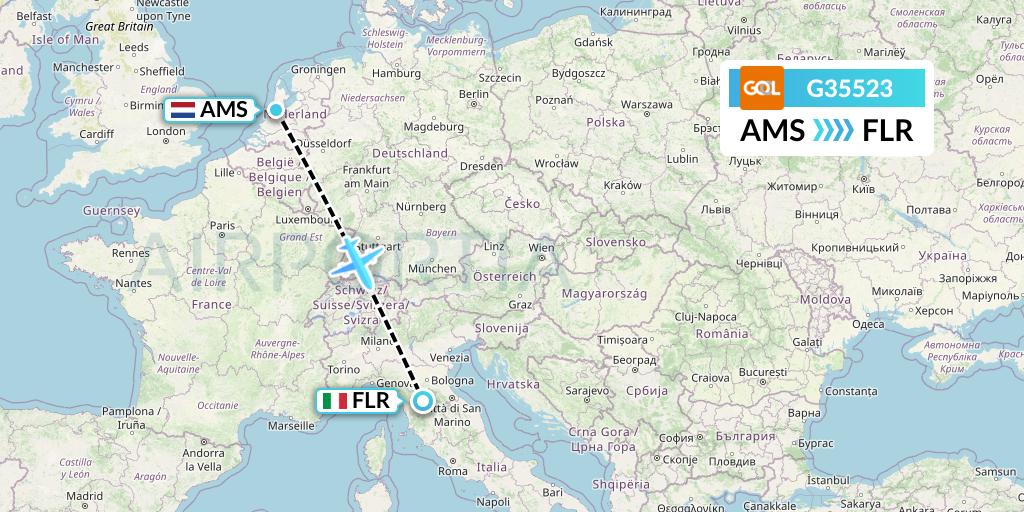 G35523 GOL Transportes Aeros Flight Map: Amsterdam to Florence