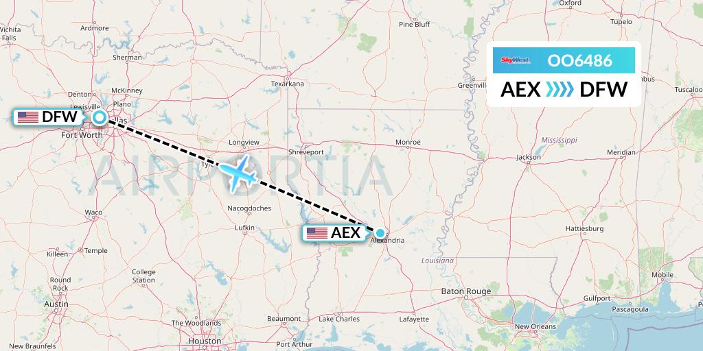 OO6486 SkyWest Airlines Flight Map: Alexandria to Dallas