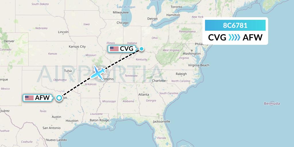8C6781 Air Transport International Flight Map: Cincinnati to Fort Worth