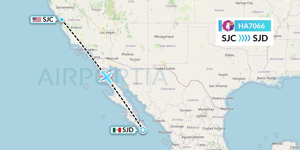 HA7066 Hawaiian Airlines Flight Map: San Jose to San Jose del Cabo