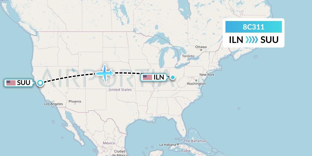 8C311 Air Transport International Flight Map: Wilmington to Fairfield