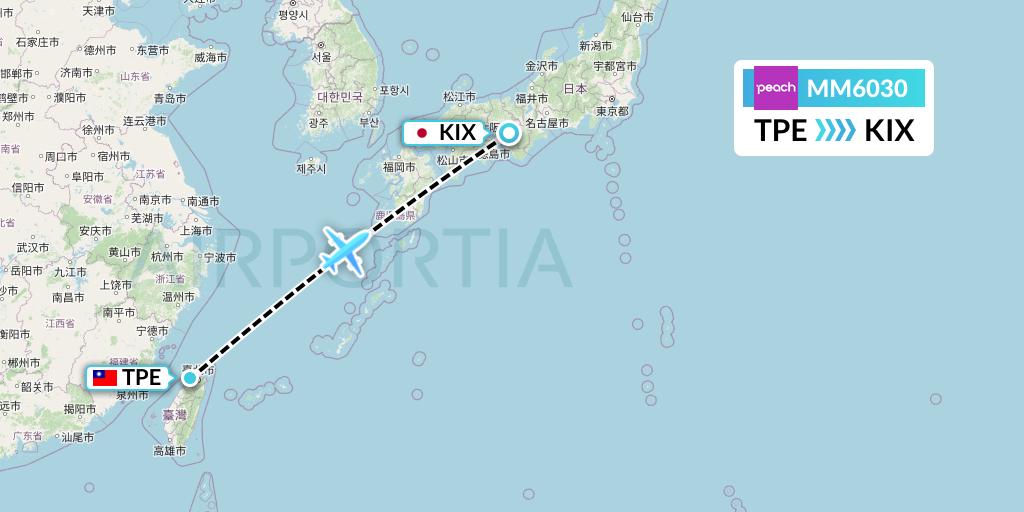 MM6030 Peach Aviation Flight Map: Taipei to Osaka