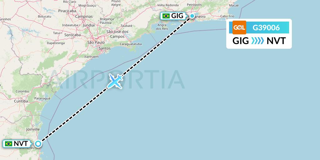 G39006 GOL Transportes Aeros Flight Map: Rio de Janeiro to Navegantes