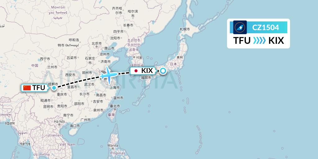CZ1504 China Southern Airlines Flight Map: Chengdu to Osaka