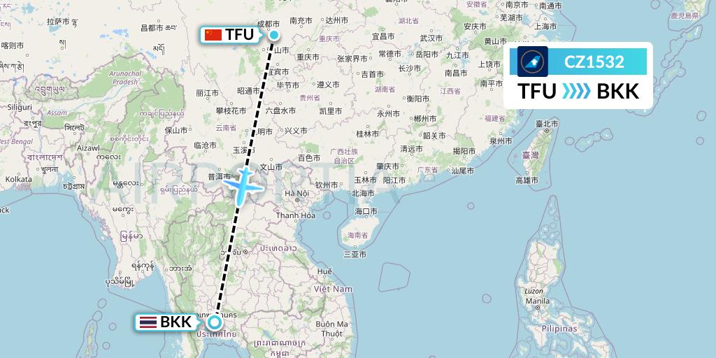 CZ1532 China Southern Airlines Flight Map: Chengdu to Bangkok