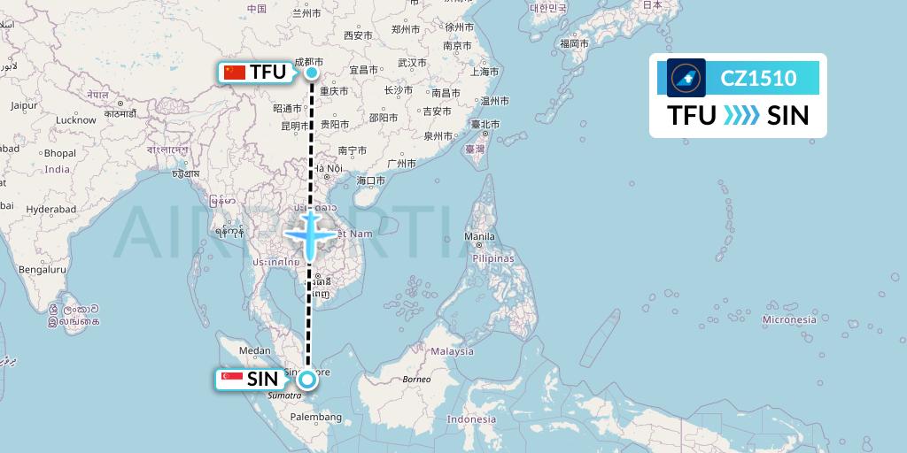 CZ1510 China Southern Airlines Flight Map: Chengdu to Singapore