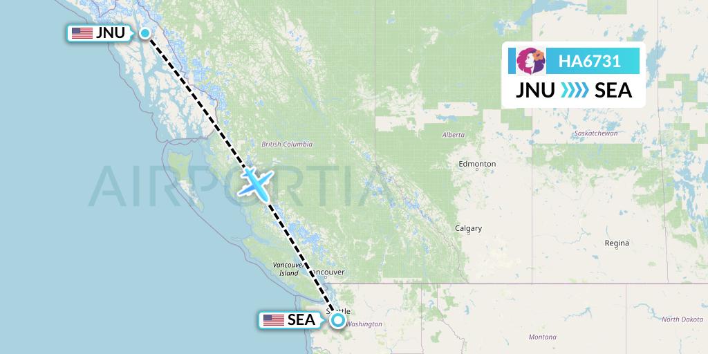 HA6731 Hawaiian Airlines Flight Map: Juneau to Seattle