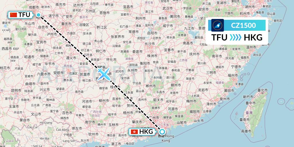 CZ1500 China Southern Airlines Flight Map: Chengdu to Hong Kong