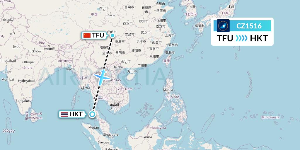 CZ1516 China Southern Airlines Flight Map: Chengdu to Phuket
