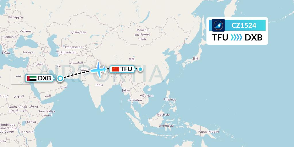 CZ1524 China Southern Airlines Flight Map: Chengdu to Dubai