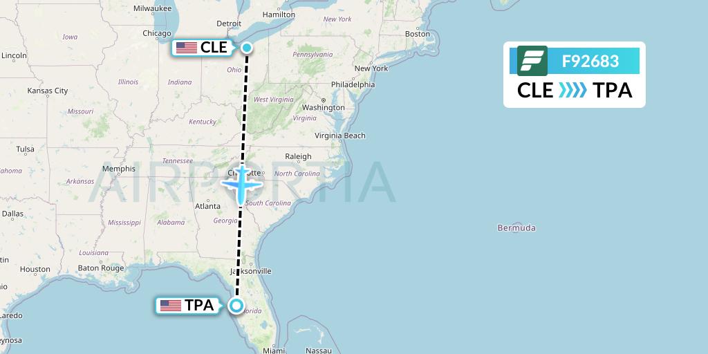 F92683 Frontier Airlines Flight Map: Cleveland to Tampa