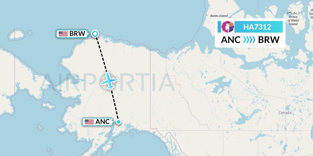 HA7312 Hawaiian Airlines Flight Map: Anchorage to Barrow