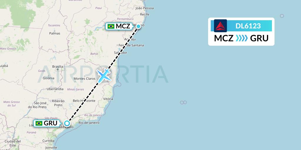 DL6123 Delta Air Lines Flight Map: Maceio to Sao Paulo