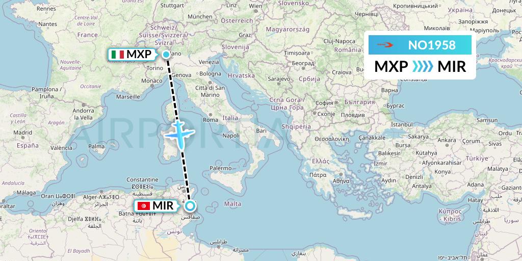NO1958 Neos Flight Map: Milan to Monastir