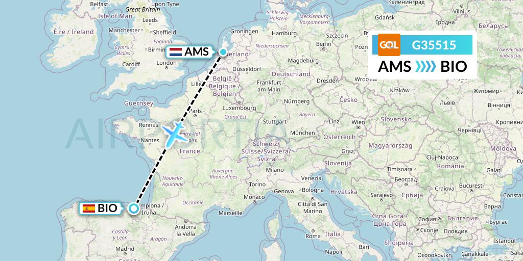 G35515 GOL Transportes Aeros Flight Map: Amsterdam to Bilbao
