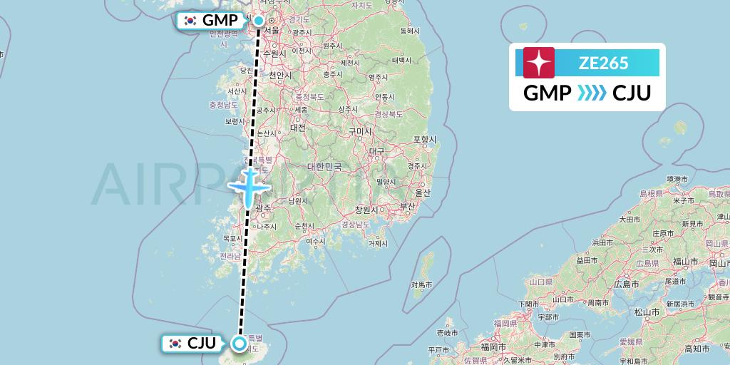 ZE265 Eastar Jet Flight Map: Seoul to Jeju