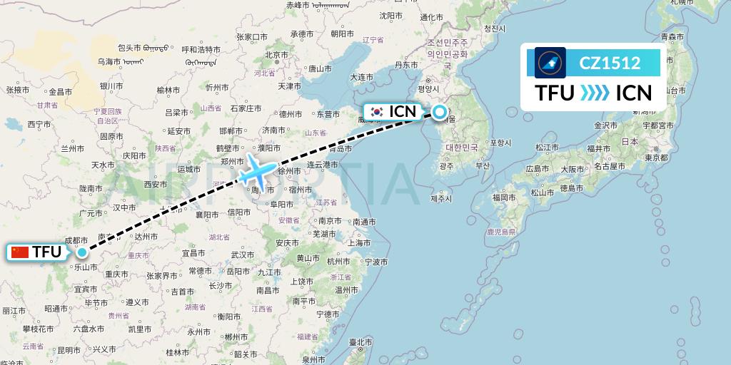 CZ1512 China Southern Airlines Flight Map: Chengdu to Seoul