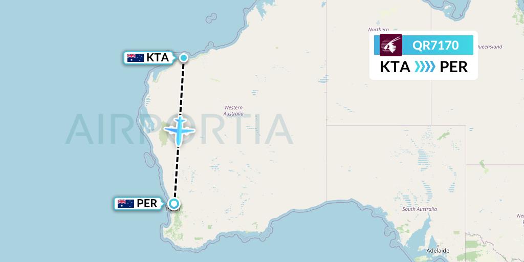 QR7170 Qatar Airways Flight Map: Karratha to Perth