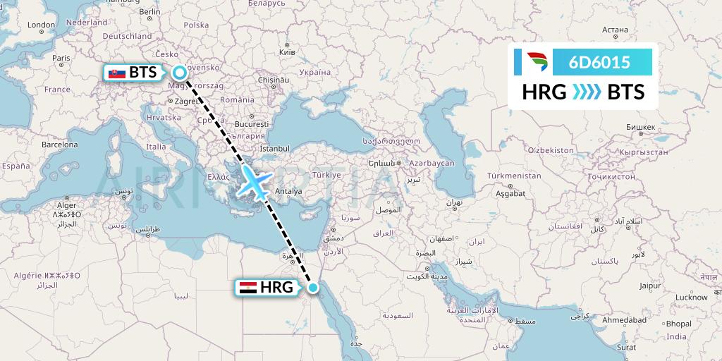 6D6015 Travel Service Slovakia Flight Map: Hurghada to Bratislava