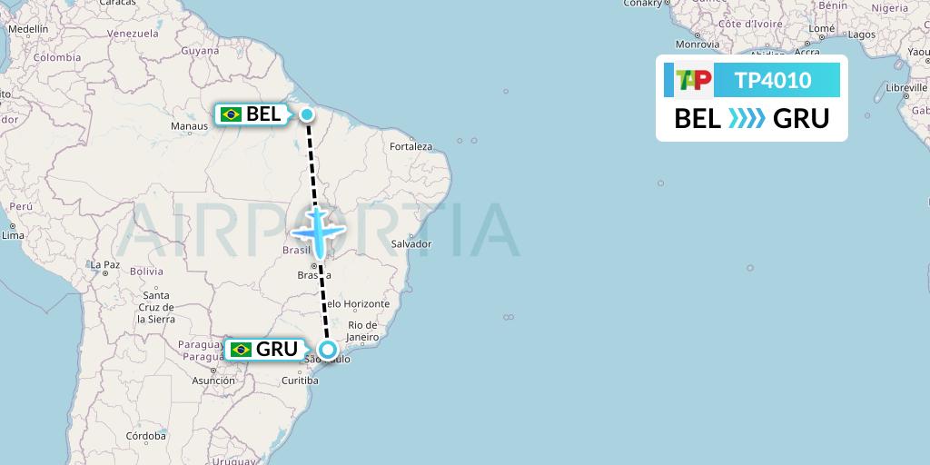 TP4010 TAP Portugal Flight Map: Belem to Sao Paulo