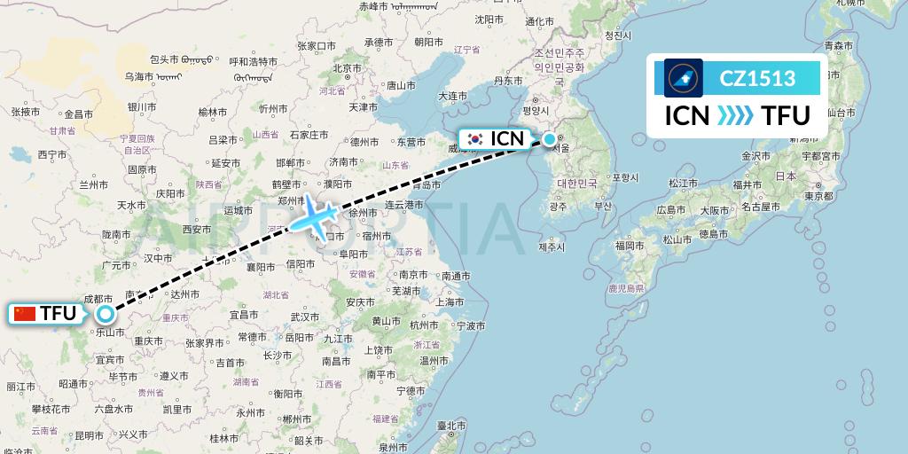 CZ1513 China Southern Airlines Flight Map: Seoul to Chengdu