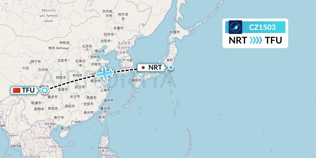 CZ1503 China Southern Airlines Flight Map: Tokyo to Chengdu