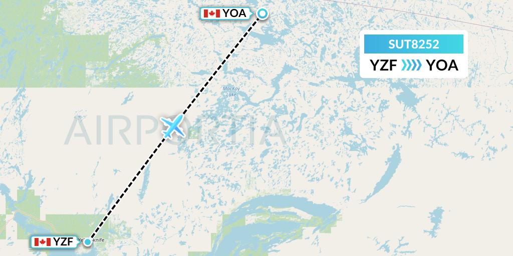 SUT8252 Summit Air Ltd. Flight Map: Yellowknife to Ekati