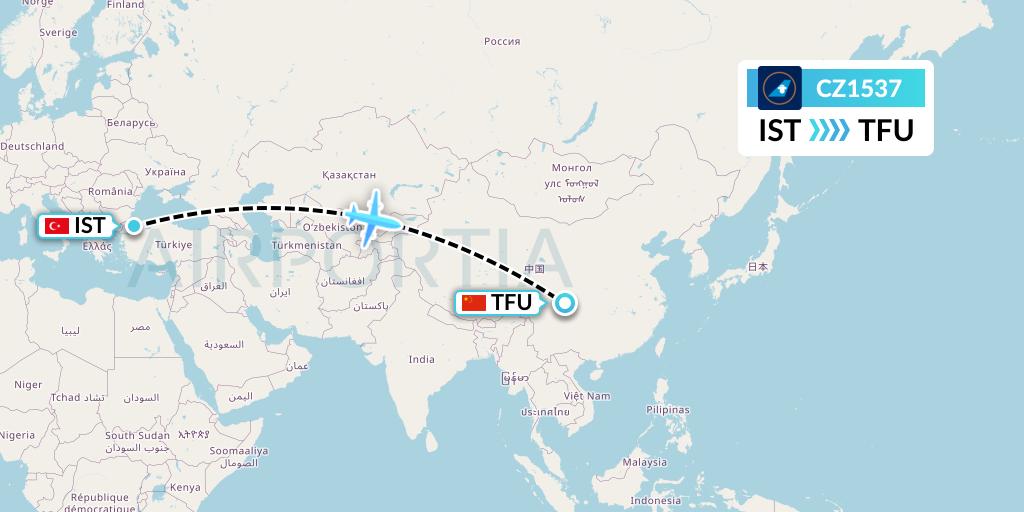 CZ1537 China Southern Airlines Flight Map: Istanbul to Chengdu