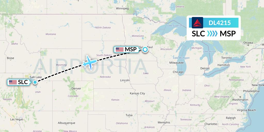 DL4215 Delta Air Lines Flight Map: Salt Lake City to Minneapolis