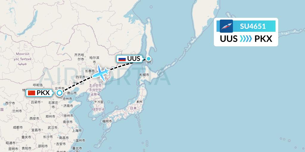 SU4651 Aeroflot Flight Map: Yuzhno-Sakhalinsk to Beijing