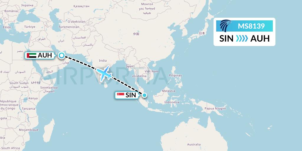 MS8139 EgyptAir Flight Map: Singapore to Abu Dhabi