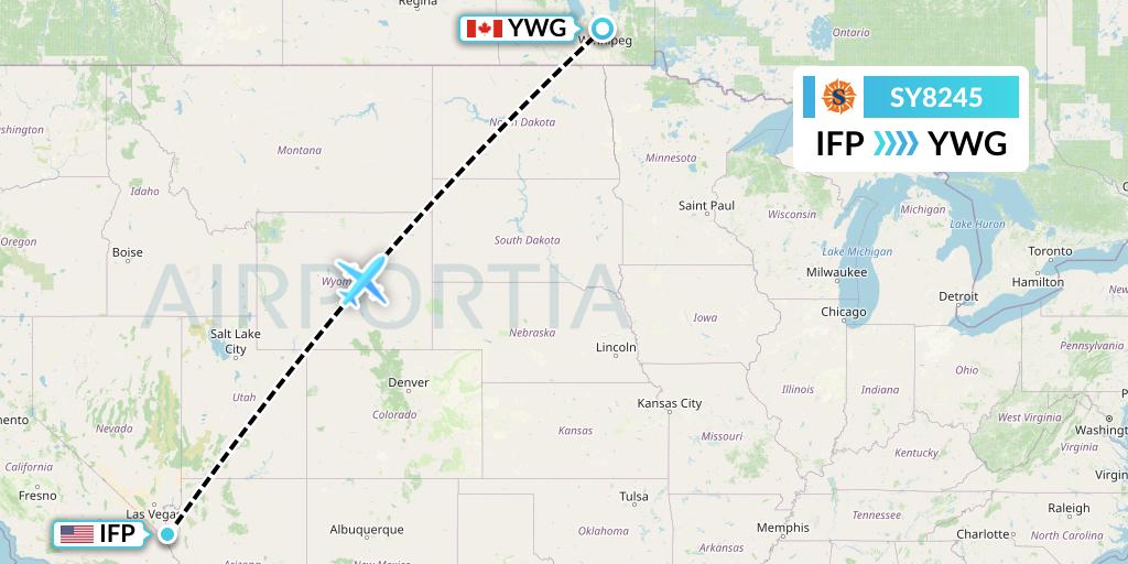 SY8245 Sun Country Airlines Flight Map: Bullhead City to Winnipeg