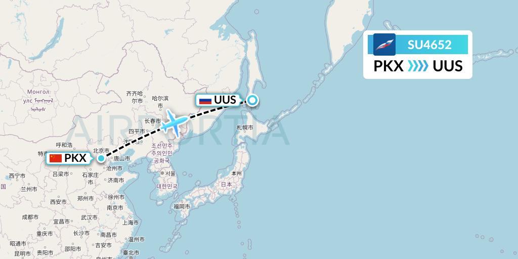 SU4652 Aeroflot Flight Map: Beijing to Yuzhno-Sakhalinsk