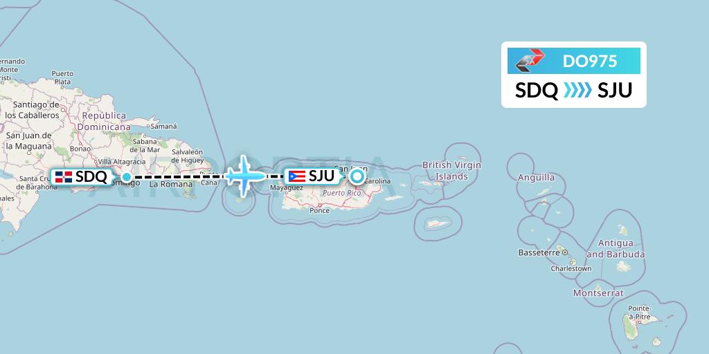 DO975 Sky High Aviation Flight Map: Santo Domingo to San Juan