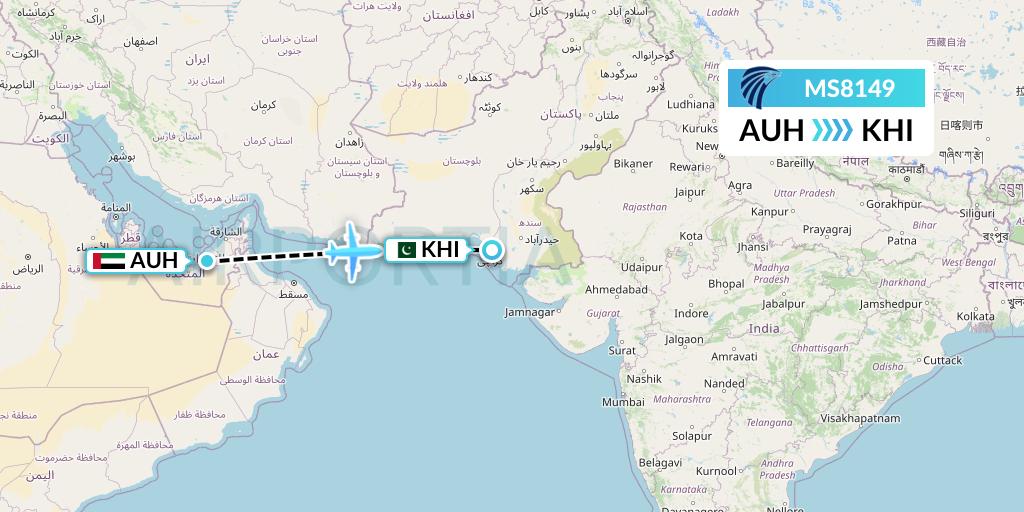 MS8149 EgyptAir Flight Map: Abu Dhabi to Karachi