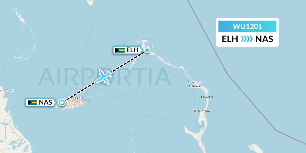 WU1201 Western Air Flight Map: North Eleuthera to Nassau