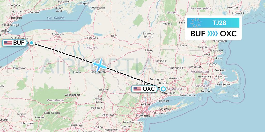 TJ28 Tradewind Aviation Flight Map: Buffalo to Oxford