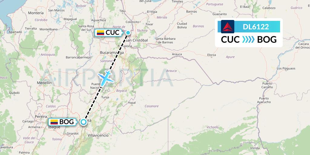DL6122 Delta Air Lines Flight Map: Cucuta to Bogota