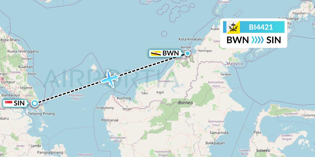 BI4421 Royal Brunei Airlines Flight Map: Brunei to Singapore