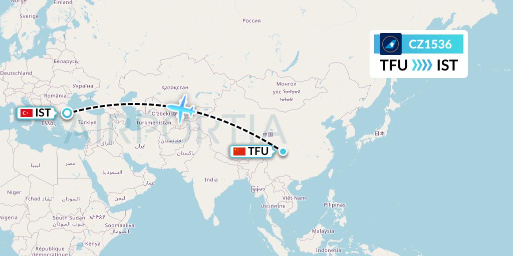 CZ1536 China Southern Airlines Flight Map: Chengdu to Istanbul