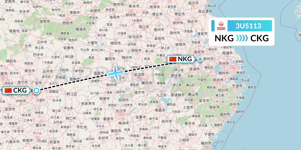 3U5113 Sichuan Airlines Flight Map: Nanjing to Chongqing