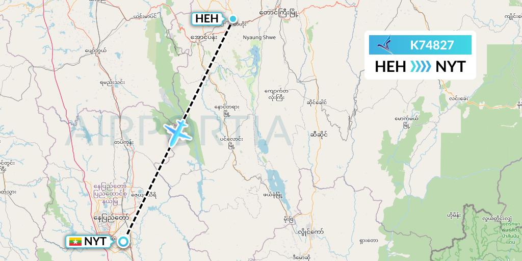 K74827 Air KBZ Flight Map: Heho to Naypyidaw 